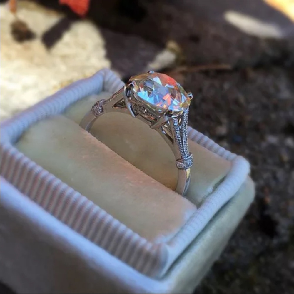 New 2 Tone 925 Silver Diamond Engagement Ring - Picture 5 of 5